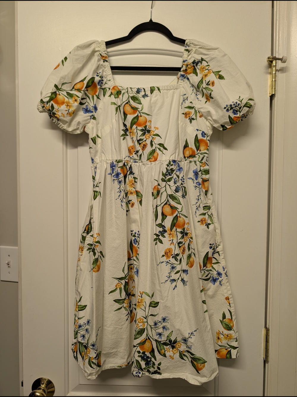 Time and Tru White Floral Citrus Puff-Sleeve Mini Dress